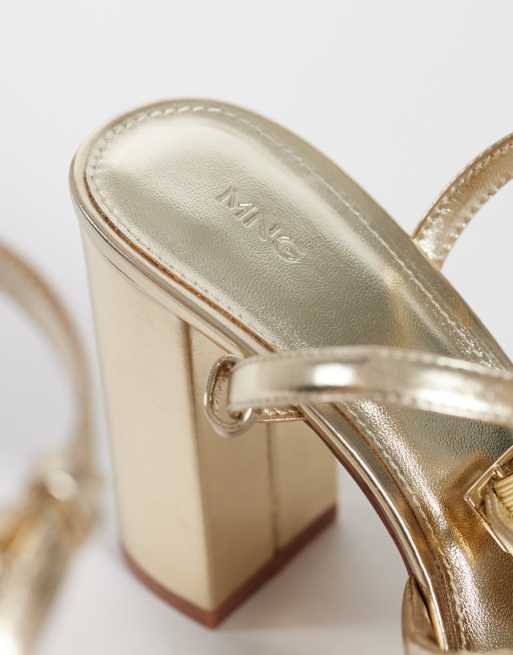 Mango Teen platform block heeled sandal in gold, 4 of 4