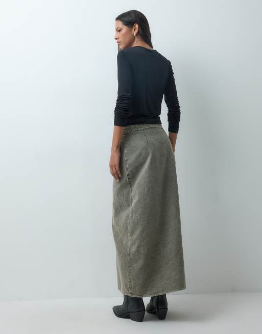 Mango Teen pocket detial maxi skirt in khaki, 5 of 5