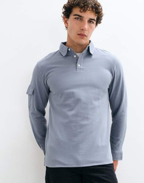 Mango Teen polo shirt with utility pocket in pale blue