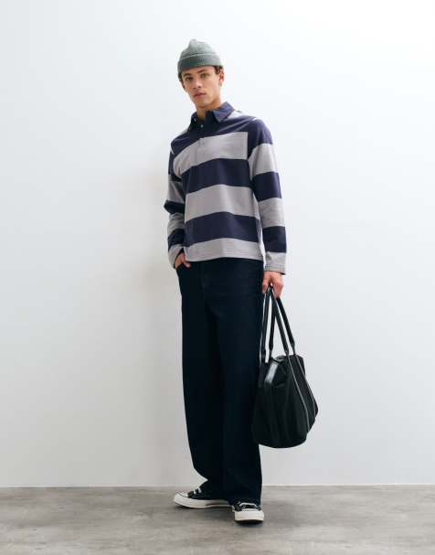 Mango Teen polo sweatshirt in grey stripe print