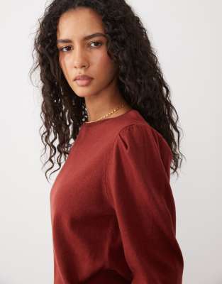 Mango Teen Puff Sleeve Sweater In Brown