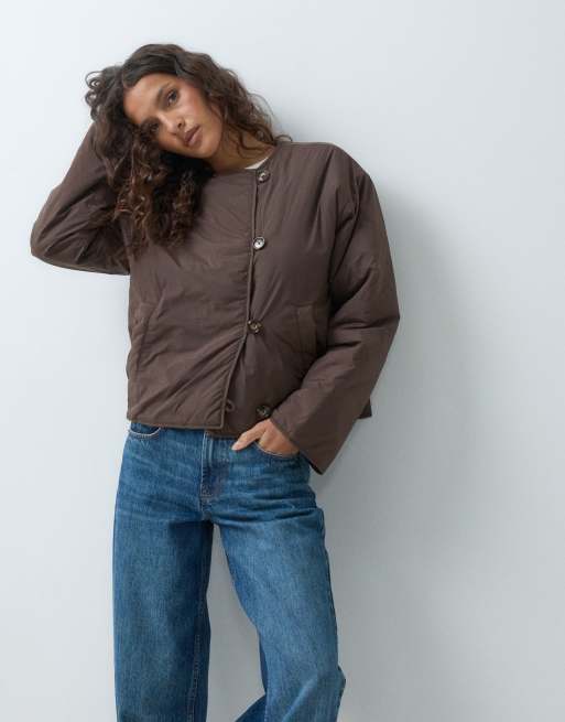 Mango Teen puffer jacket with removable scarf in brown, 2 of 5