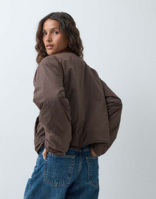 Mango Teen puffer jacket with removable scarf in brown, 4 of 5