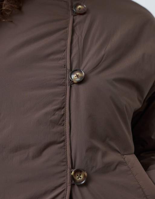 Mango Teen puffer jacket with removable scarf in brown, 5 of 5