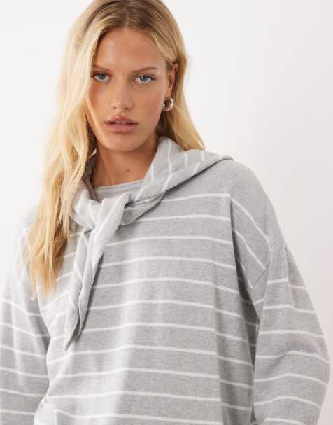 Mango Teen pull à détail écharpe à rayures grises - view 1