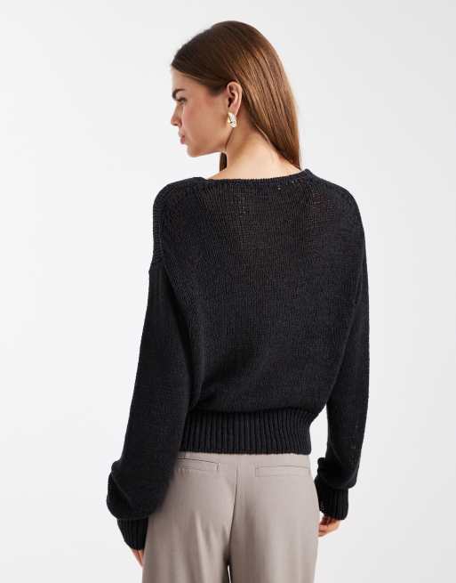 Mango - Teen - Pull en coton mélangé à col V et surpiqûres - Anthracite, 4 de 4