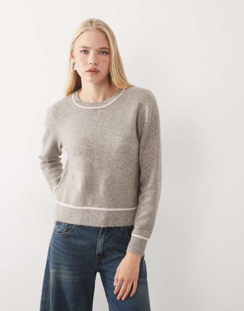 Mango Teen Pullover mit Rundhalsausschnitt und Kontraststreifen in Beige - view 1
