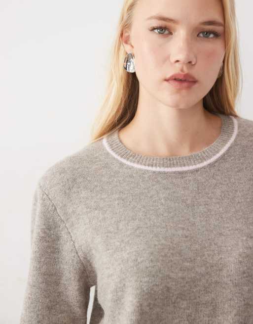 Mango Teen Pullover mit Rundhalsausschnitt und Kontraststreifen in Beige, 2 von 4