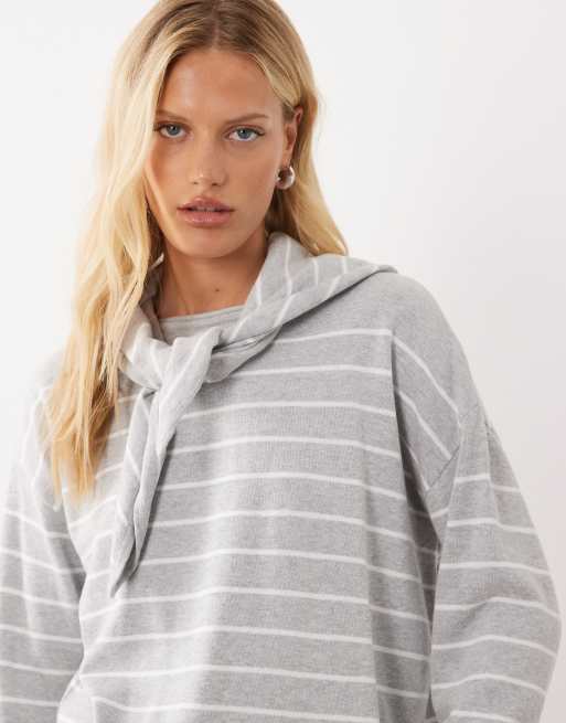 Mango Teen Pullover mit Schal-Detail in grauem Streifenmuster, 3 von 4
