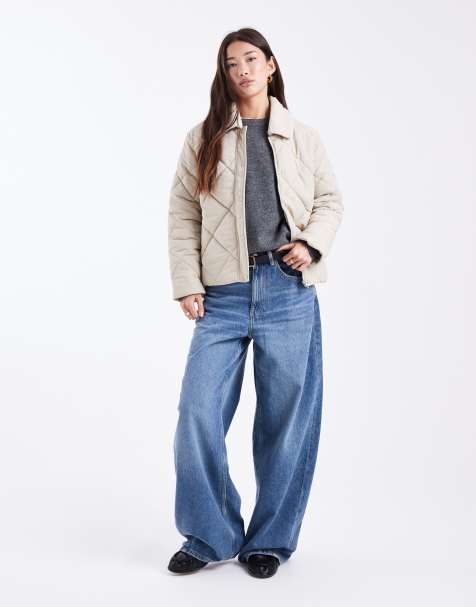 Mango Teen quilted jacket with shearling collar in ecru  - view 1