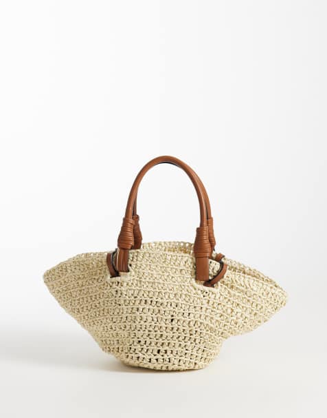 Mango Teen raffia cross body bag in beige - view 1