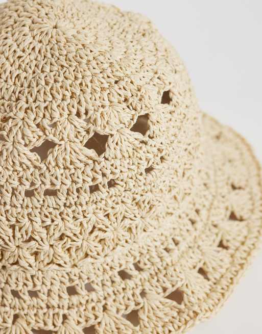 Mango Teen raffia sun hat in beige, 3 of 3