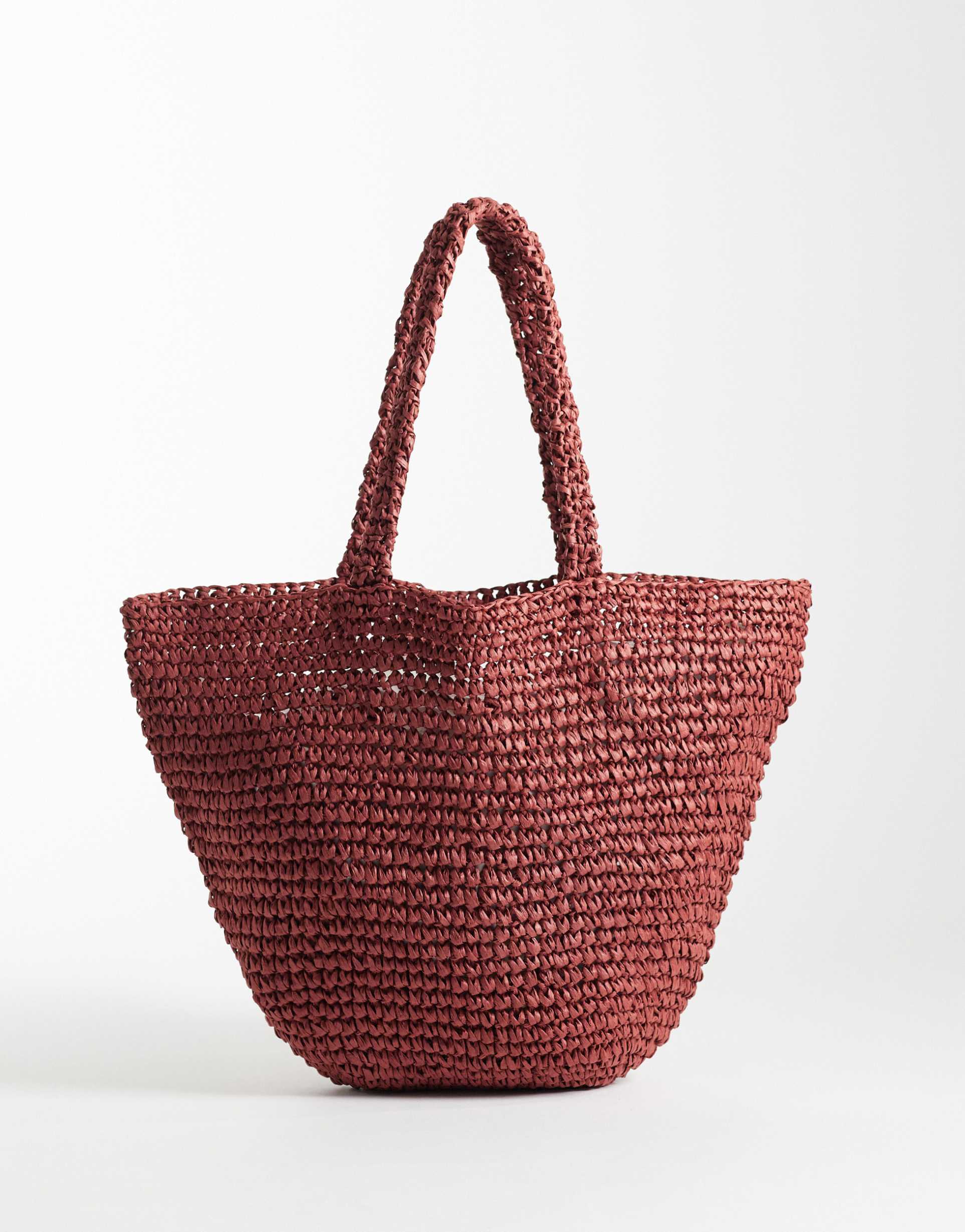 mango teen raffia tote bag in deep red