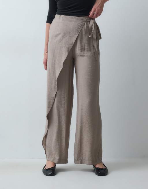 Mango Teen raka byxor med knytning i sidan i beige, 2 av 5