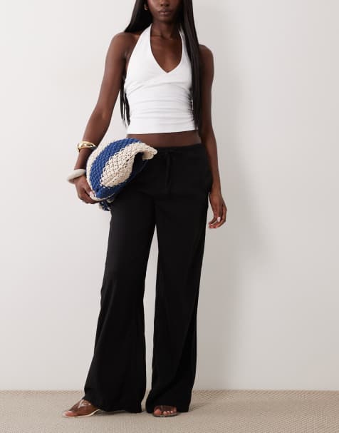 Mango - Teen - Rechte broek van linnenmix met gestrikte taille in zwart - view 1