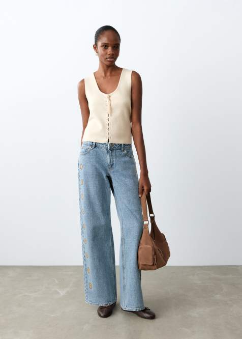 Mango - Teen - Rechte jeans met geborduurde zonnetjes in middenblauw - view 1