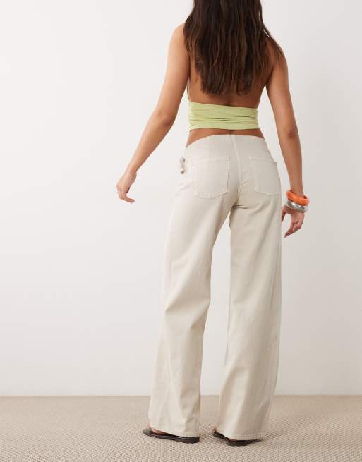 Mango Teen rechte jeans met gespen in zandkleur, 3 van 5