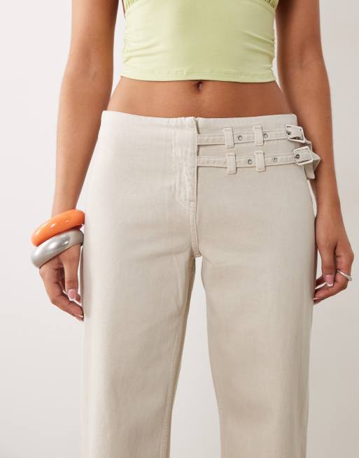 Mango Teen rechte jeans met gespen in zandkleur, 4 van 5