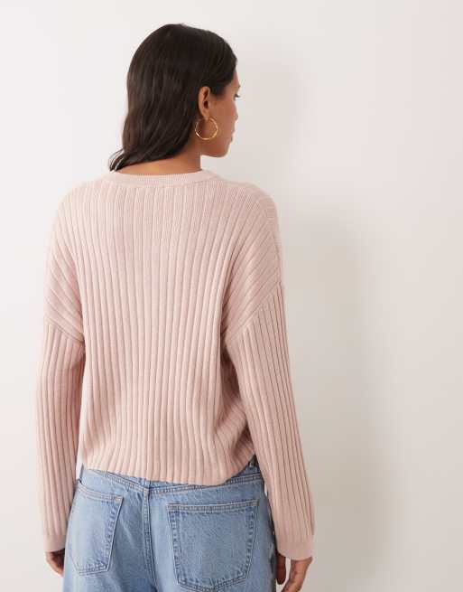 Mango Teen ribbed jumper in pastel pink, 3 of 4
