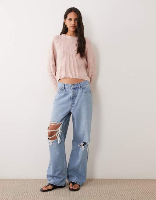 Mango Teen ribbed jumper in pastel pink, 4 of 4