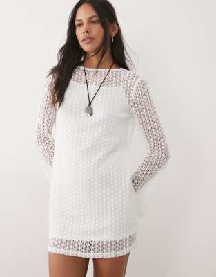 Teen - Robe courte à manches longues en maille - Blanc M