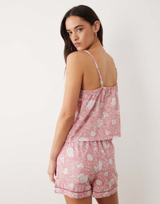 Mango – Teen – Rosa, blommig pyjamas med linne och shorts, 4 av 4