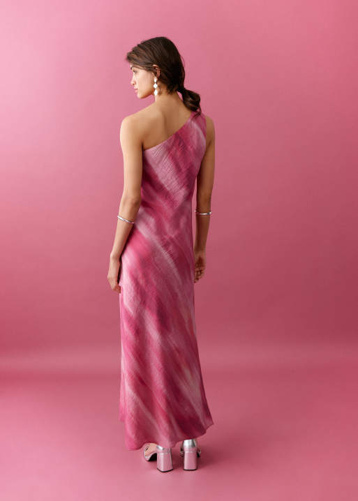 Mango – Teen – Rosa, mönstrad, enaxlad maxiklänning med asymmetrisk fåll, 3 av 4