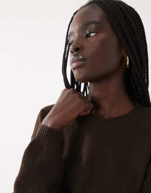 Mango Teen round neck knitted jumper in brown, 2 of 4