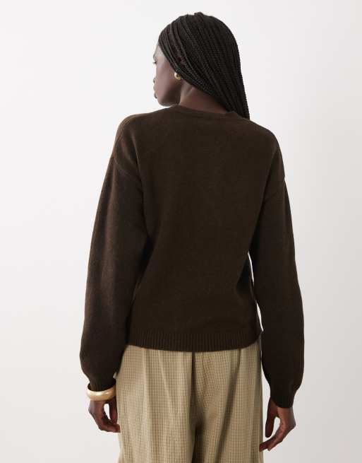 Mango Teen round neck knitted jumper in brown, 4 of 4