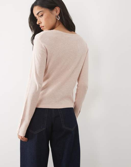 Mango Teen round neck long sleeve t-shirt in light pink, 4 of 4