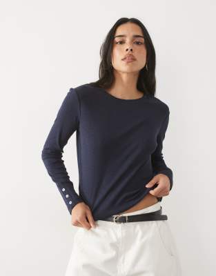 Mango Teen Round Neck Long Sleeve T-shirt In Blue