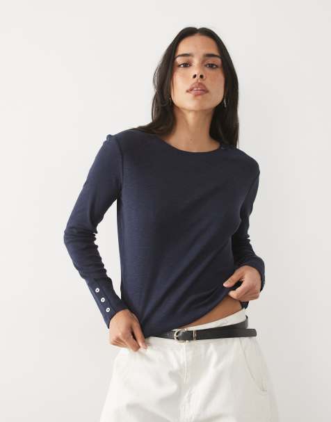 Mango Teen round neck long sleeve t-shirt in navy - view 1