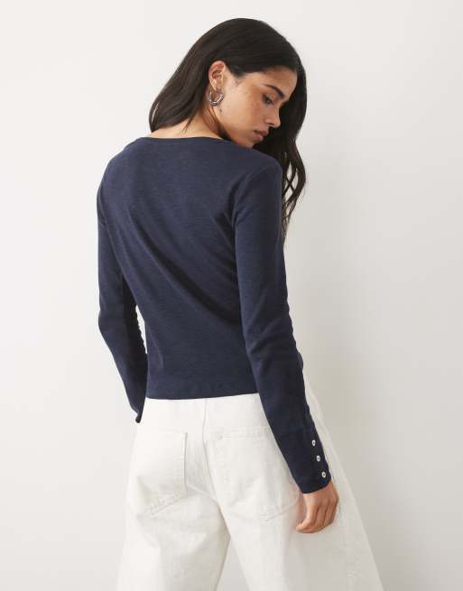 Mango Teen round neck long sleeve t-shirt in navy, 4 of 4