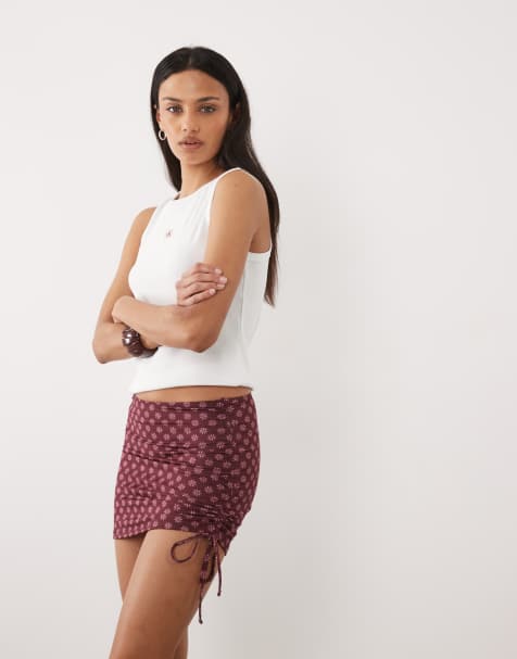 Mango Teen ruched side mini skirt in red sunshine print - view 1