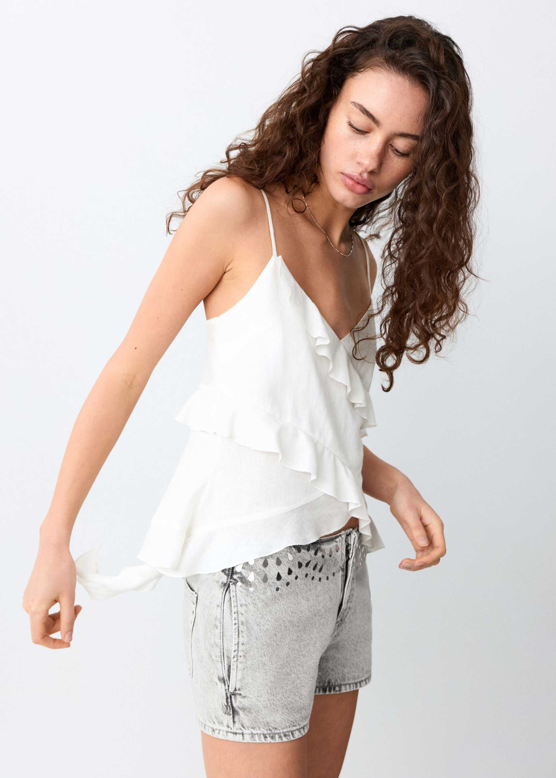mango teen ruffle detail cami top in white