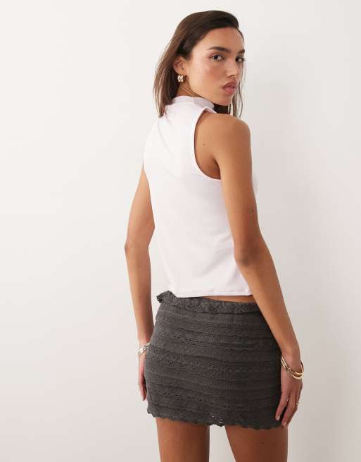 Mango Teen ruffle lace mini skirt in brown, 4 of 5