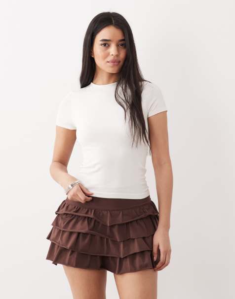 Mango Teen ruffle mini skirt in brown - view 1