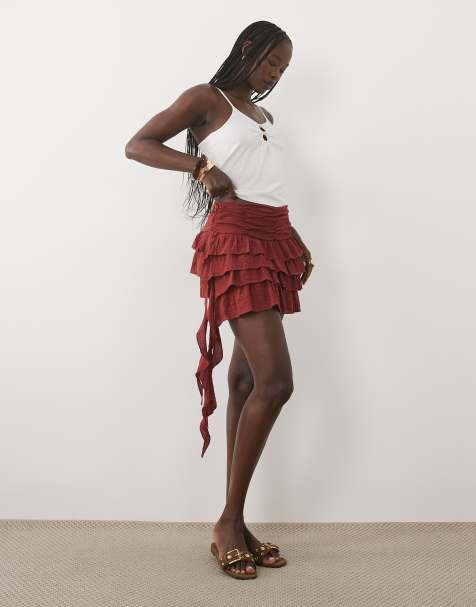 Mango Teen ruffle mini skirt in rust - view 1