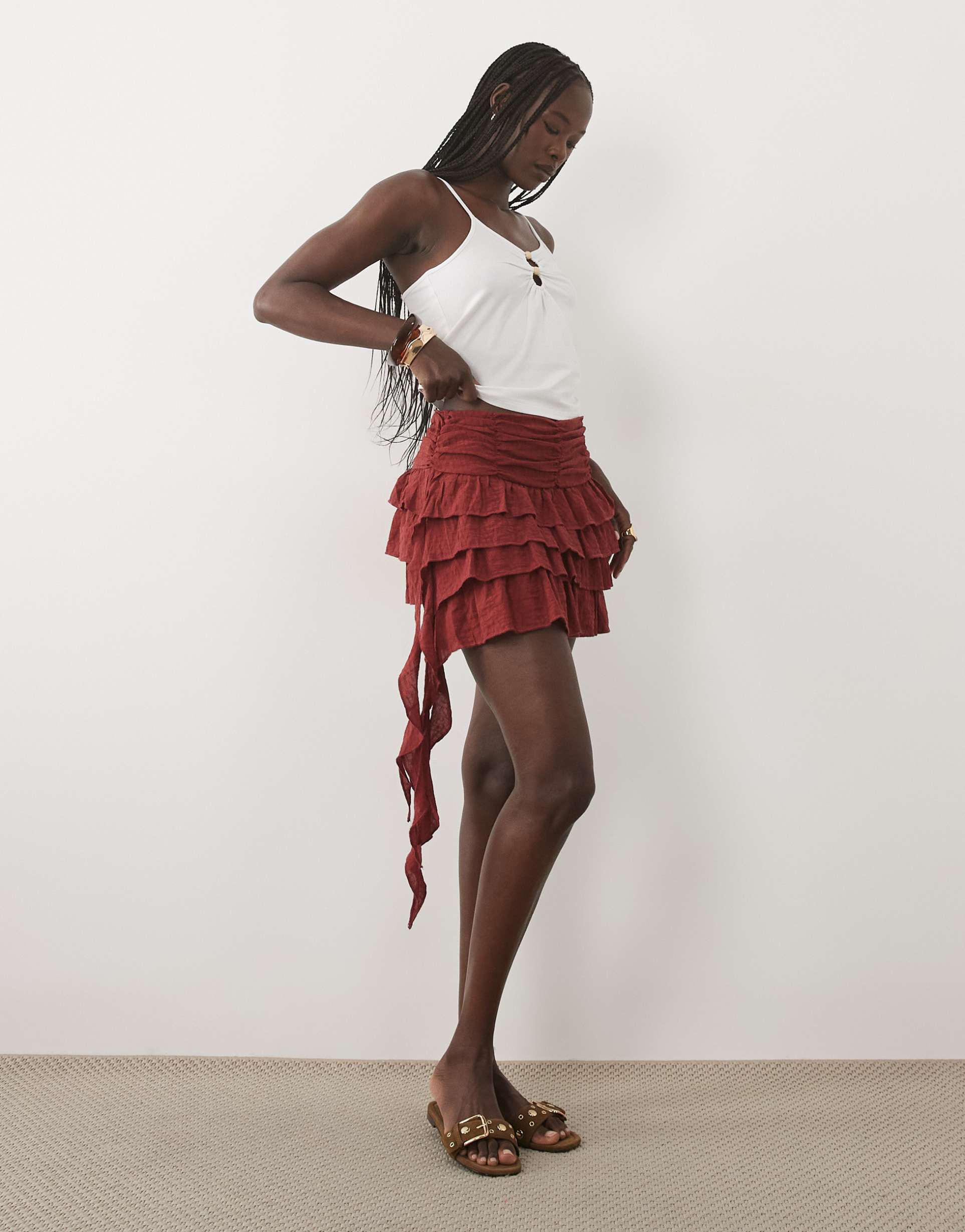 mango teen ruffle mini skirt in rust
