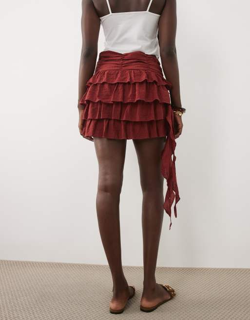 Mango Teen ruffle mini skirt in rust, 2 of 5