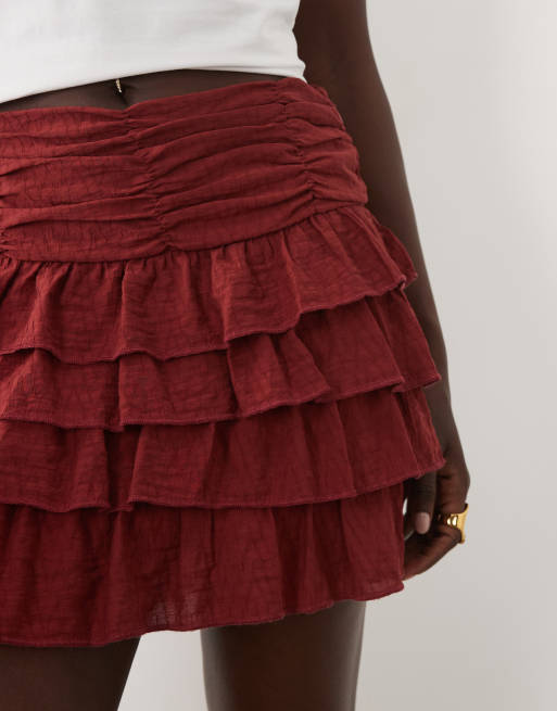 Mango Teen ruffle mini skirt in rust, 5 of 5