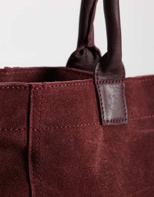 Mango Teen sac cabas 100 % cuir suédé bordeaux, 3 de 4