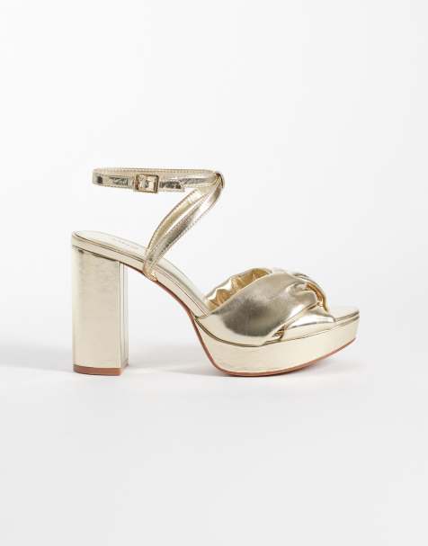 Mango - Teen - Sandalen met blokhak en plateauzool in goud - view 1