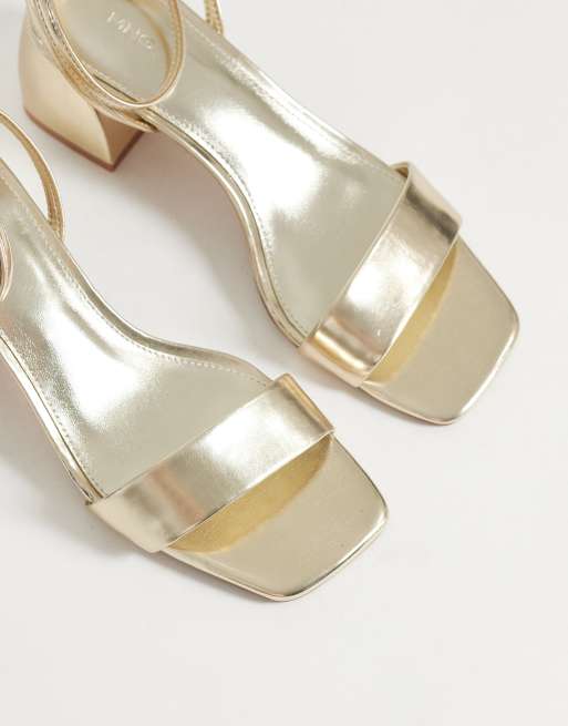 Mango - Teen - Sandali con tacco e punta squadrata color oro, 3 di 4