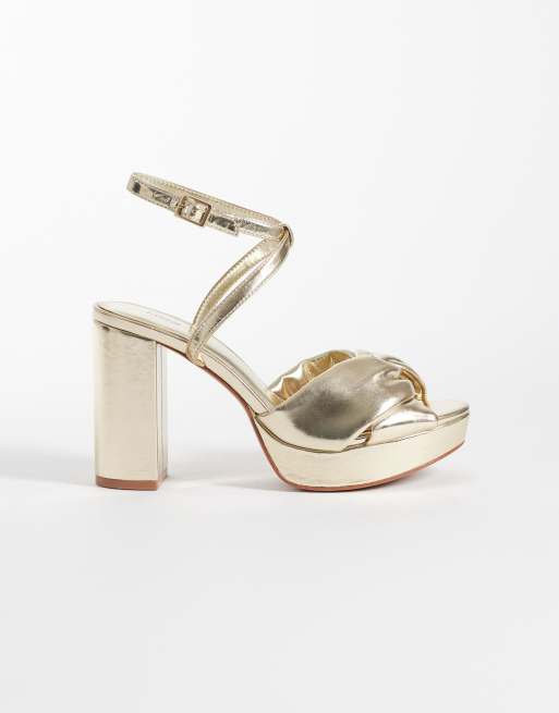 Mango - Teen - Sandali con tacco largo e plateau color oro