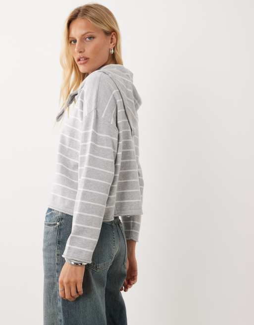 Mango Teen scarf detail jumper in grey stripe, 4 of 4