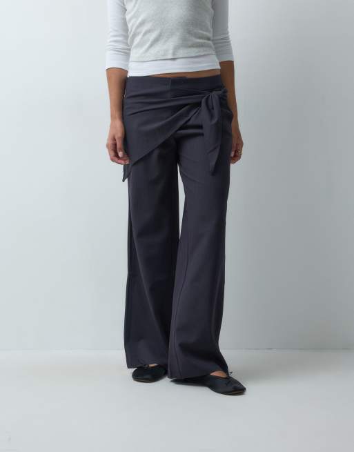 Mango Teen scarf detail straight trouser in navy, 2 of 5