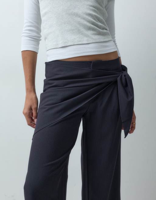 Mango Teen scarf detail straight trouser in navy, 4 of 5
