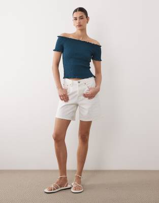 Mango - Teen - Schulterfreies, gesmoktes Oberteil in Marineblau