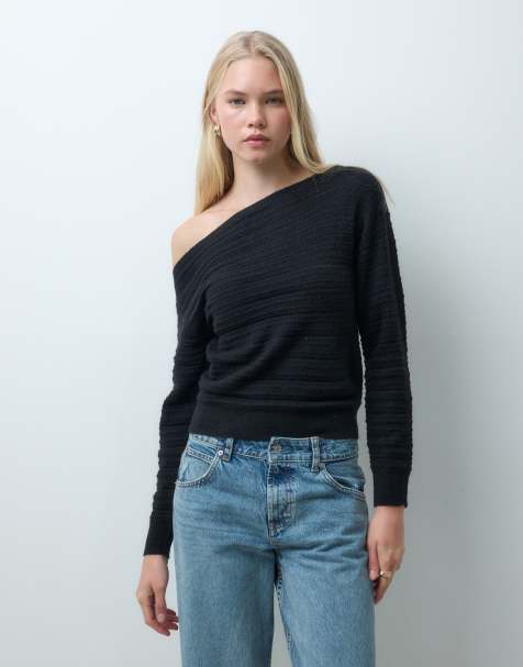 Mango Teen schulterfreies Strickoberteil in Schwarz - view 1